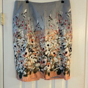 Talbots Women's Gray Floral Linen Cotton Straight Knee Length Lined Skirt Sz 12